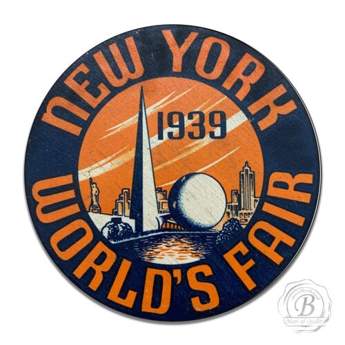 Vintage Design Round Sign Metal Decor Round 1939 New York World/'s Fair