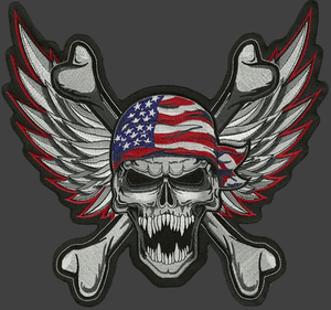 SKULLS BONES WINGS EMBROIDERED PATCH 11.5 INCH BIKER PATCH