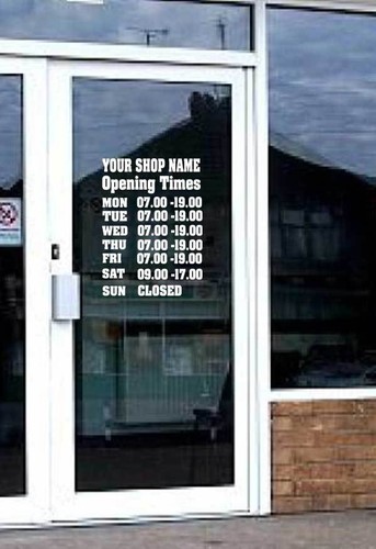 Opening Times Shop Window//Door Vinyl Sticker
