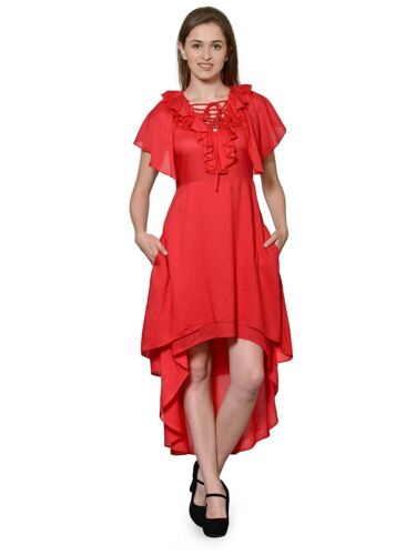 Women's Flared Cocktail Solid Rayon Red Swing Casual Fashion Long Dress S-7XL 