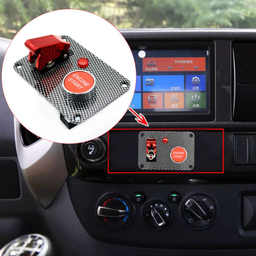 Carbon Fiber Racing Car Ignition Switch Panel Engine Start Push Button Red LED