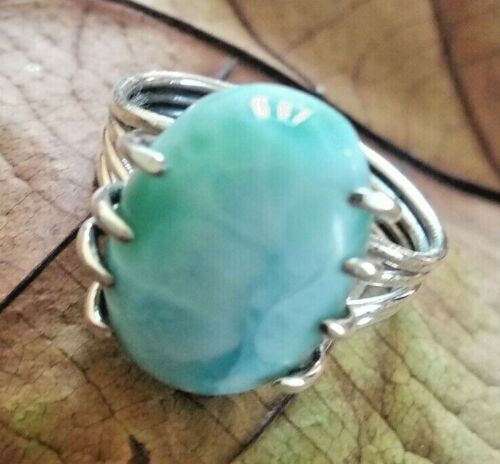 Larimar Ring 925 Sterling Silver Solitaire Ring Dominican Ring Four Stack Design 