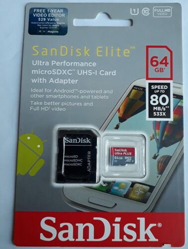 Sandisk Elite Ultra Rendimiento microSDXC UHS-I tarjeta 64 GB velocidad hasta 80MB//S-New