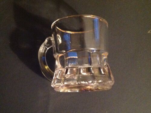 Shot Glass Beer Mug Shape Gold Rim Clear Vintage
