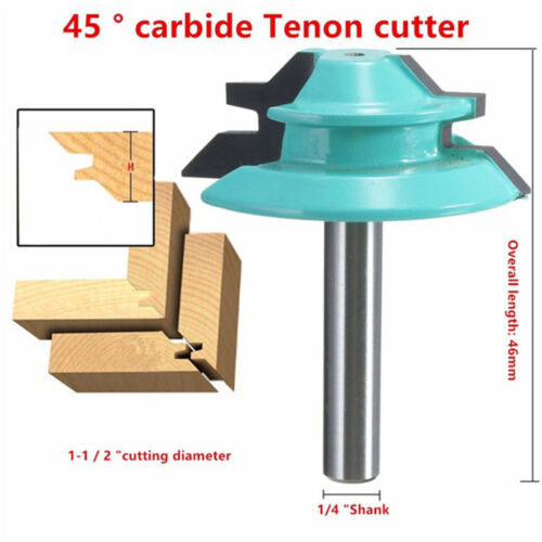 45 Degree 1//4/'/' Shank 1-1//2/'/' Lock Miter Router Bit Woodwork Tenon Cutter Tools