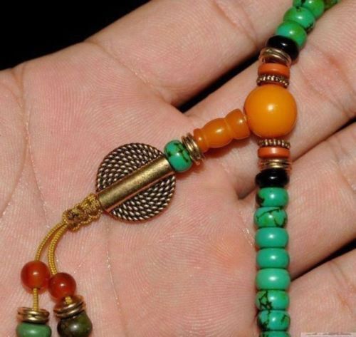 Tibet tibetan turquoise buddhist buddha prayer bead mala bracelet Dzi eye NR
