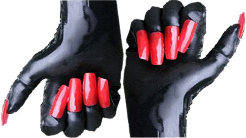 Traumhafte dominante Gummi Latex Rubber Handschuhe Größe L mit roten Krallen