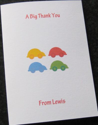 Personalised Thank You Cards (BF15) Boys Birthday Party/Cars 10/20/30/40/50 Pack