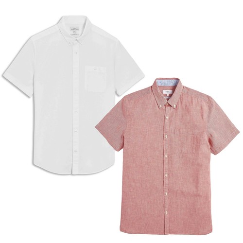 Famous UK Brand Mens Pink White Linen Blend Short Sleeve Shirt
