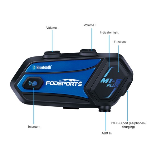 Paar M1-S Plus Fodsports 2PCS 2000m Motorrad Headset Intercom Gegensprechanlage