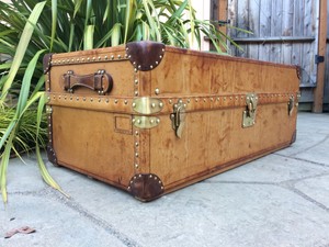 LOUIS VUITTON Antique LEATHER Travel Wardrobe Steamer Trunk chest purse bag LV | eBay