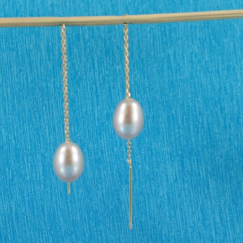 14k Yellow Gold Threader Chain; Lavender Raindrop Cultured Pearl Drop Earrings 