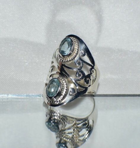 GLAMOROUS 2.00 ct NATURAL  TOPAZ  .925 STERLING SILVER TRIBAL STATEMENT RING 