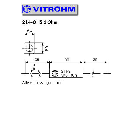 Draht-Widerstand  5,1 Ohm 9W 10% 9x9x38mm liegend Vitrohm 