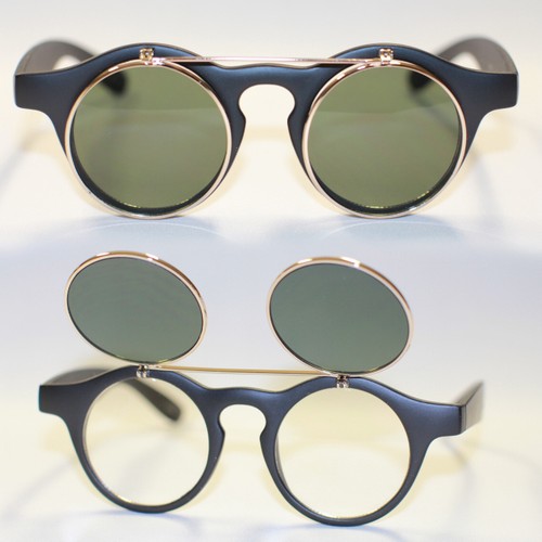 Retro Lunettes de soleil 50er années steam punk flip up look noir O Leo lunettes 820