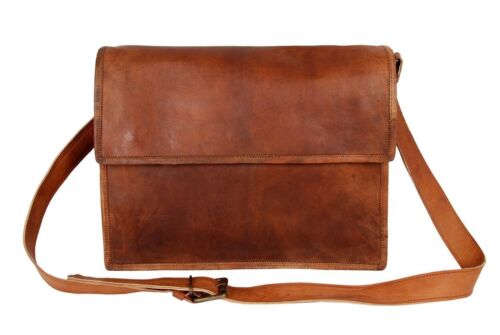 Old Vintage Brown Real Leather Messenger Satchel Shoulder Laptop Bag Briefcase