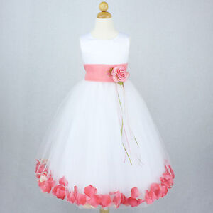 WHITE CORAL Flower Girl Dress Petals Bridal Wedding Party Gown ...