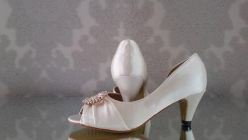 Satin Ladies Vintage Crystal Kitten Heels Bridal Wedding Shoes Bridesmaid Prom