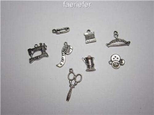 8 Tibetan silver sewing seamstress mix theme charms craft jewellery making cards
