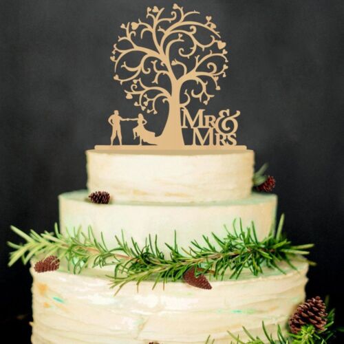 Wooden LOVE MR & MRS Just Married Cake Topper Decor Rustic Wedding Celebration 