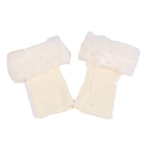 Winter Women Knitted Warmer Boot Socks Faux Fur Cuffs Toppers Trim Ankle Leg *