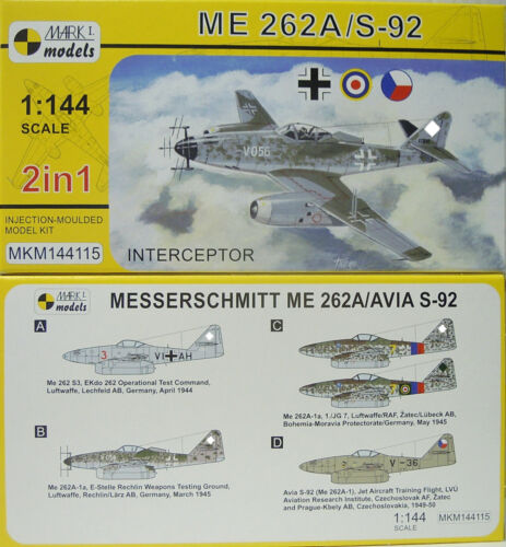 1:144 Messerschmitt Me-262 A//S-92 Mark I Plastik NEU 2 IN 1 Jäger