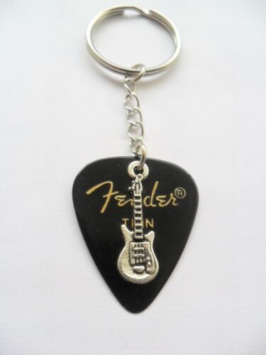 Black Fender Guitar Pick Keychain Music Guitar Charm Keyring Free Shipping