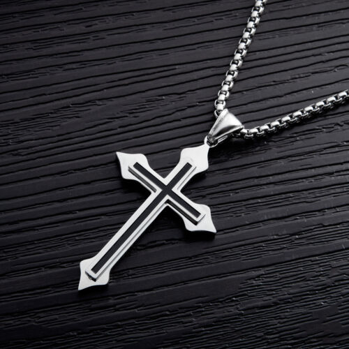 Women Mens Stainless Steel Cross Gold Silver Necklace Crucifix Square Rolo Chain