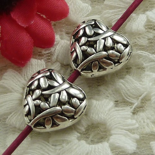 free ship 30 pieces Antique silver heart hollow spacer beads 15x15mm #2730