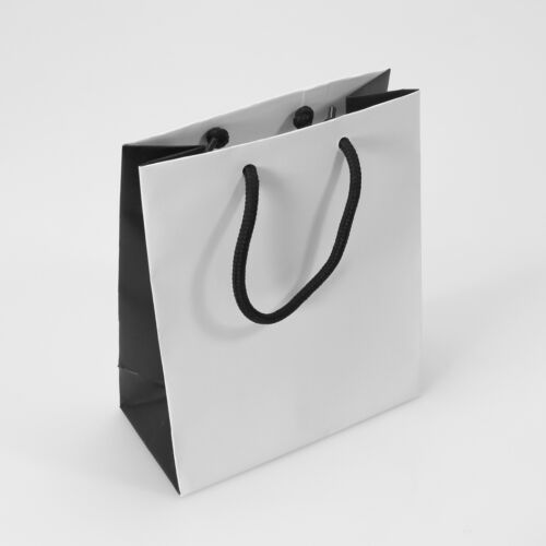 Geschenktaschen GIVE AWAY Papiertaschen 12x7,5x13,5 cm weiß/schwarz 12000 10 St 