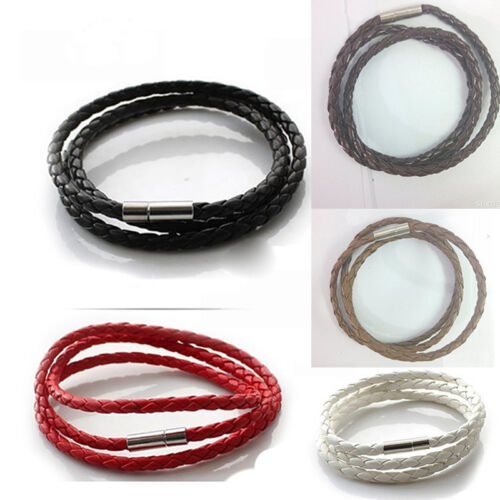 Fashion PU Leather Cord  Necklace Twist Chain Stainless Unisex Women Men 