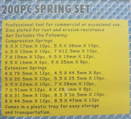 Coil Spring Set Extended compression expansion tension Springs 200pc Spring Set 