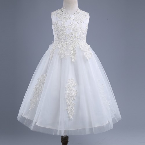 White Flower Girl Dress Kids Rose Bow Party Wedding Formal Pageant Communion