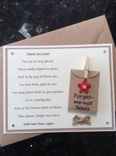 Thank You Teacher Poem Gift Magnet Personalised Forget-me-not Seeds Nursery