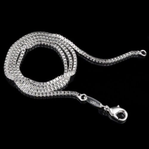 Solid 925 Sterling Silver Plated 1.4-2mm Long Open Box Link Chain Necklace 