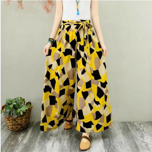 5XL Ladies Legged Plus size Pants Floral Womens Waist Trousers Elastic Loose