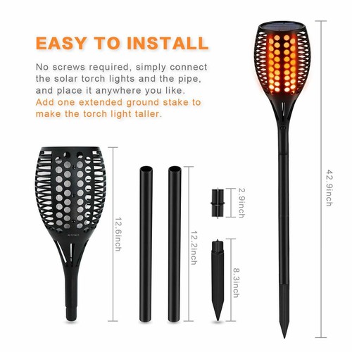 4PCS Waterproof 96 LED Solar Torch Lights Dancing Flickering Flame Garden Lamps