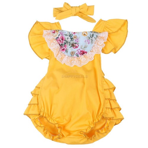 2pcs Newborn Baby Girls Infant Romper Jumpsuit Bodysuit+Headband Outfit Clothes