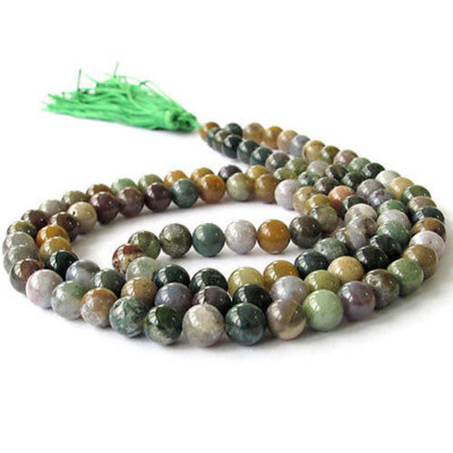 6/8/10mm India Agate 108 Tibetan Buddhist Prayer Beads Mala Necklace AAA+ 
