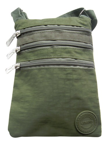 Lorenz Olive Crinkled Nylon Small Cross Body Bag Organizer 18 x 14 x 0.5 cms