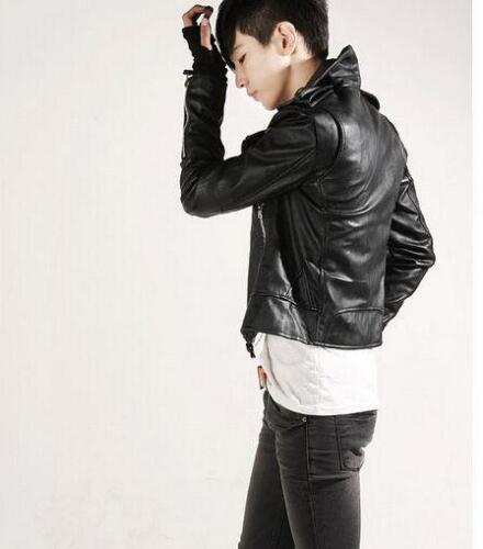 Mens Faux Leather Jacket Korean Punk Outwear Coat Biker Slim Fit Nightclub Tops