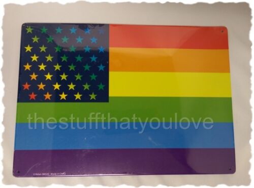 RAINBOW American Flag Tin Sign 8-1/4" x 11-5/8" Pride 