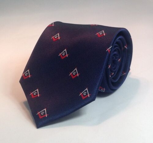 Navy/Red Masonic Square & Compasses Woven Necktie MSC-NT-NR 