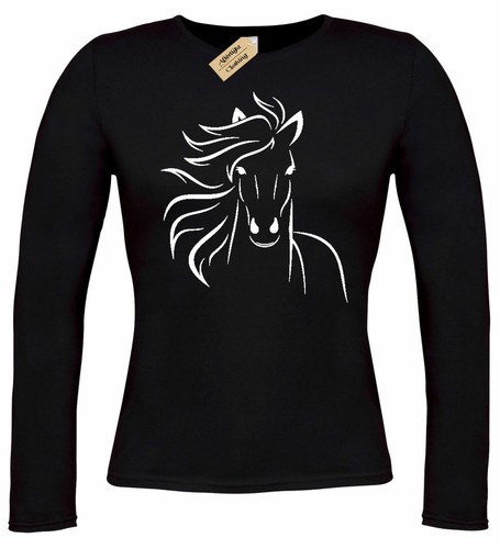 Mesdames Cheval Outline T-shirt à manches longues Animal Femme Cowgirl équestre