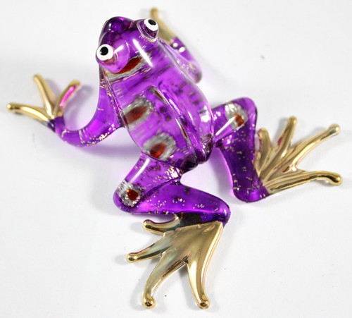 New Purple Frog Figurine Animal Hand Blown Glass Amphibian Handmade Pool Craft