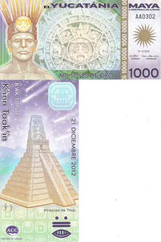 MAYA YUCATANIA 1000 soles oro fun fantasty banknote Private Issue Mayan Empire