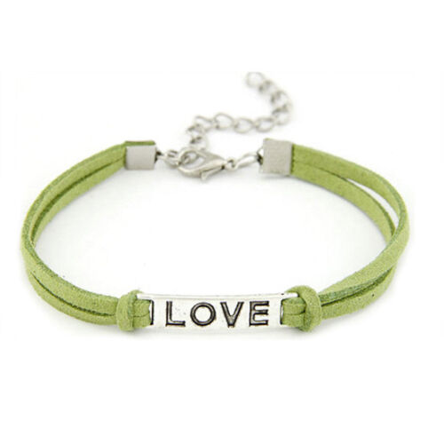 Bracelet Fantaisie Femme Laniere Love Vert