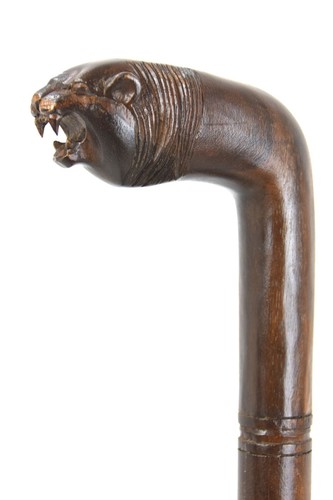 LION wooden walking stick cane Hand carved from hardwood BOXED item
