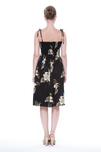 Hawaiian Luau Dress Cruise Elastic Top Strap Party Floral Black Floral and Palm