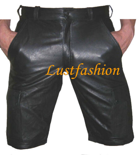 Leder SHORTS schwarz Cargohose neu Ledershorts leather cargo shorts pants black 